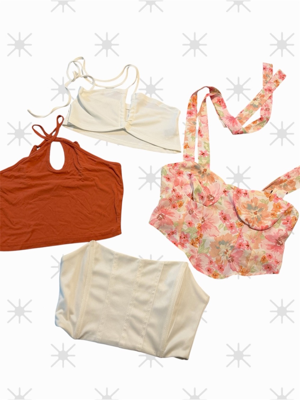 SHEIN Pink Floral Bustier Crop Top with Adjustable Straps